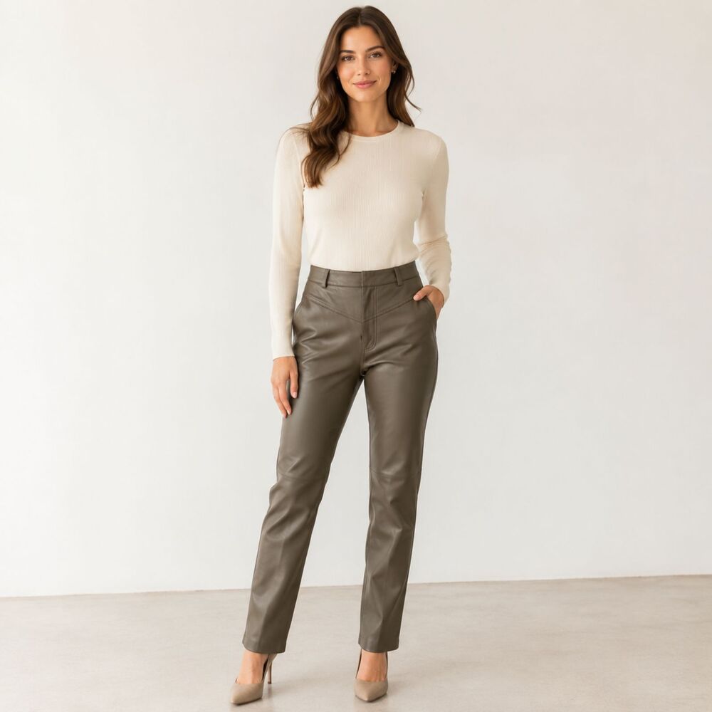 Title: AG Adriano Goldschmied Green Faux Leather Straight Pants Size 27